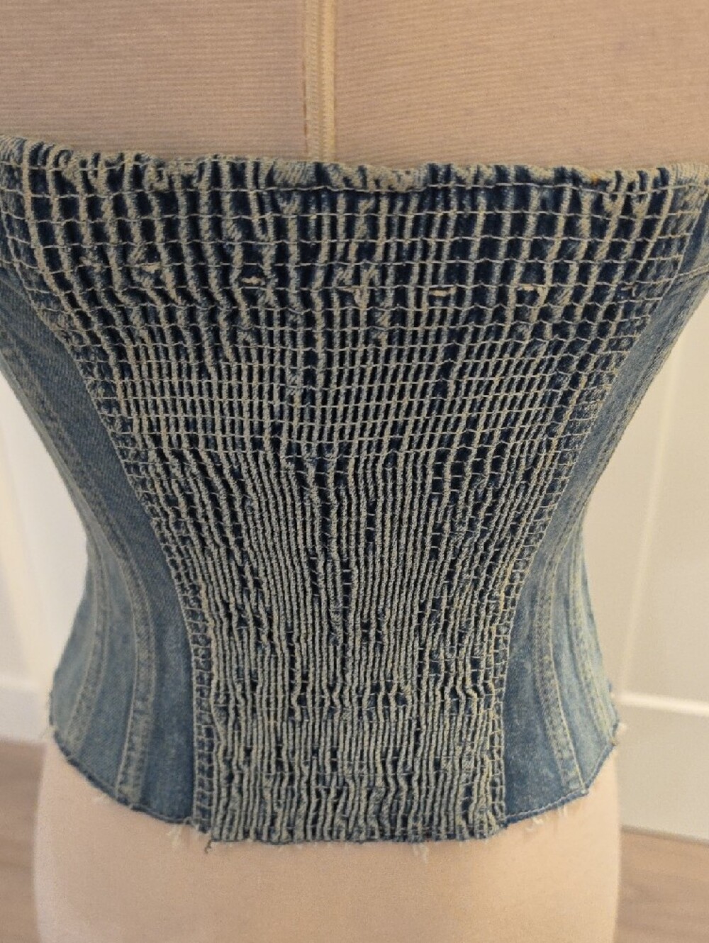 Zara Light Blue Denim strapless Button-Front Corset Top size M new with tags - Picture 6 of 10